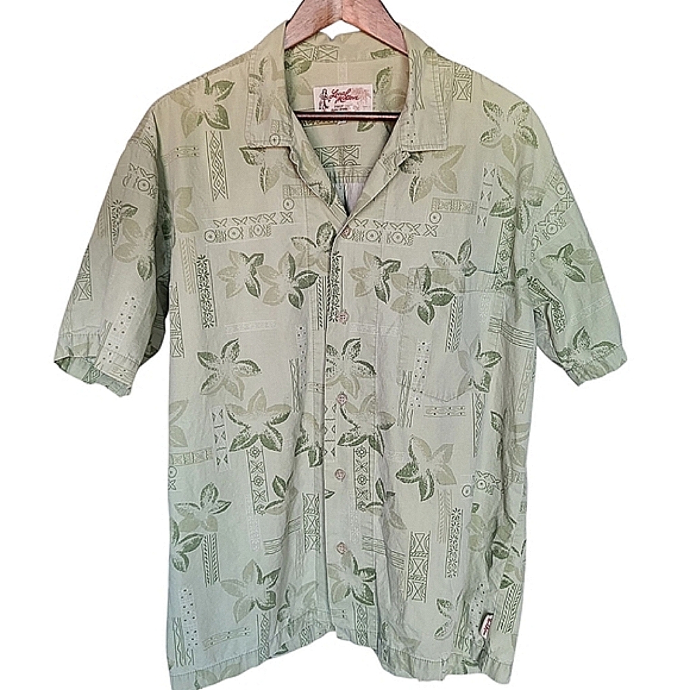 80s Local Motion Green Casual Short Sleeve Button Hawaiian Dadcore Surf Shirt L